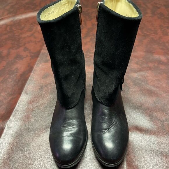 Trotters Limona black leather and suede boots with buckle, size 5 1/2 med - Picture 3 of 12